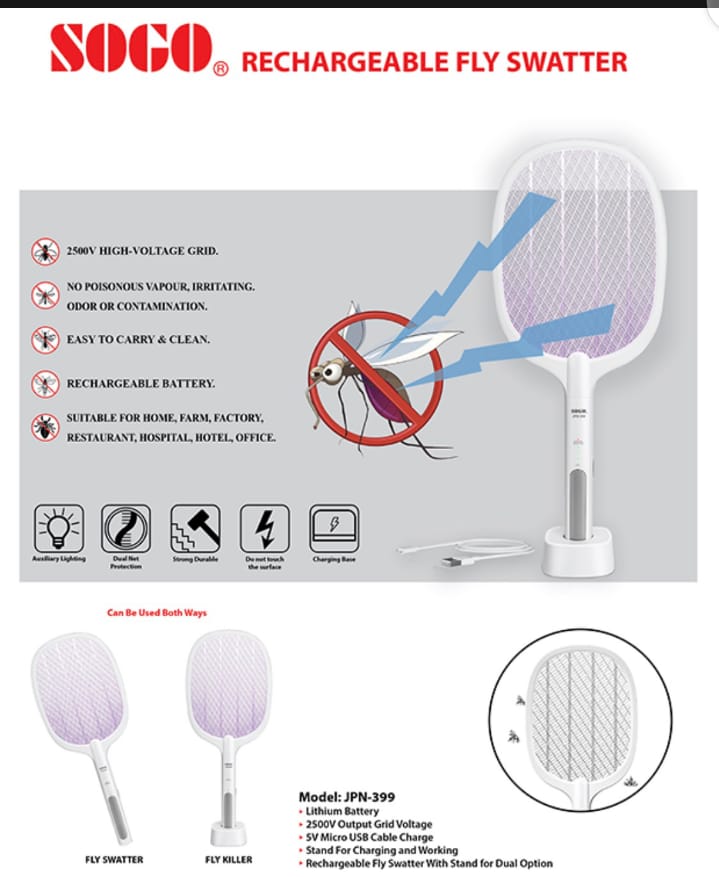 Sogo 2 In 1 Rechargeable Mosquito Killer Racket.