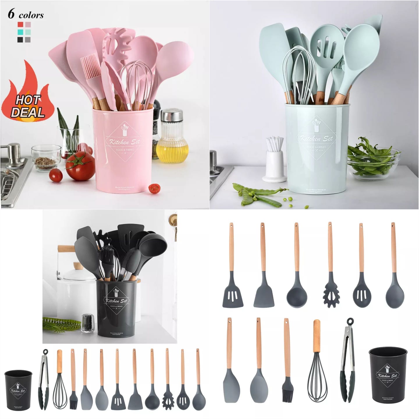 NON STICK SPOON SET WITH BUCKET